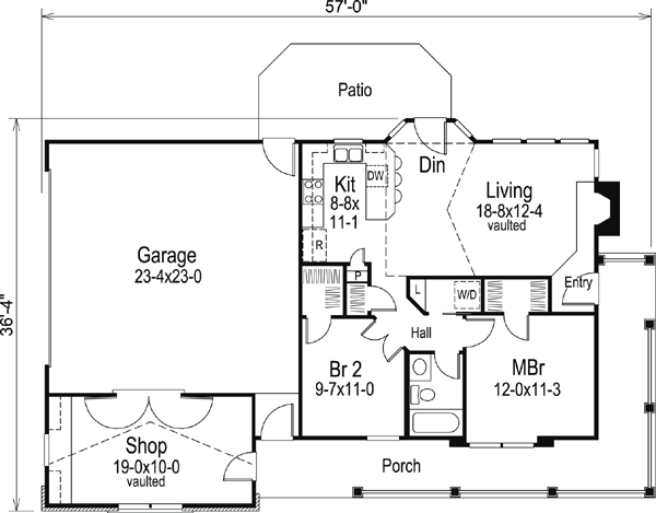 Bungalow Country Ranch Level One of Plan 87806