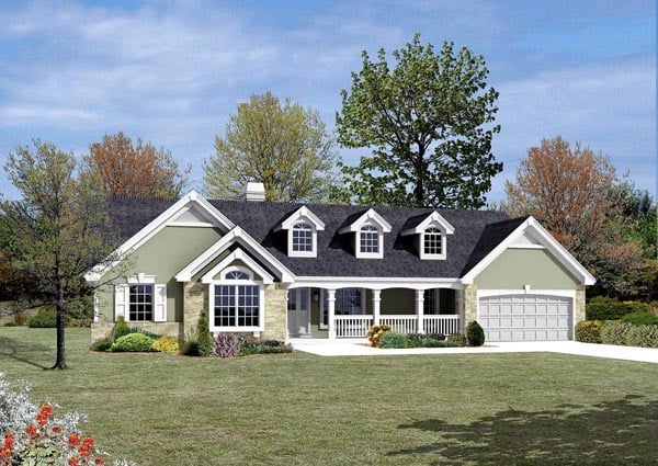 Cape Cod, Country, Ranch, Traditional Plan with 1532 Sq. Ft., 3 Bedrooms, 2 Bathrooms, 2 Car Garage Elevation