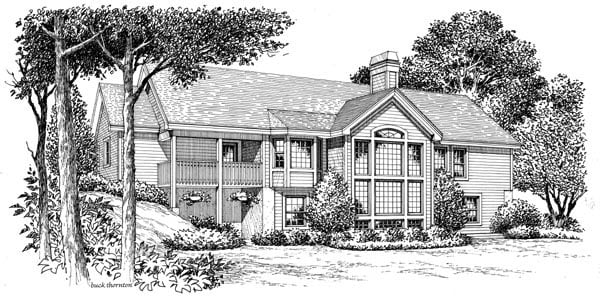 Cape Cod, Country, Ranch, Traditional Plan with 1532 Sq. Ft., 3 Bedrooms, 2 Bathrooms, 2 Car Garage Rear Elevation