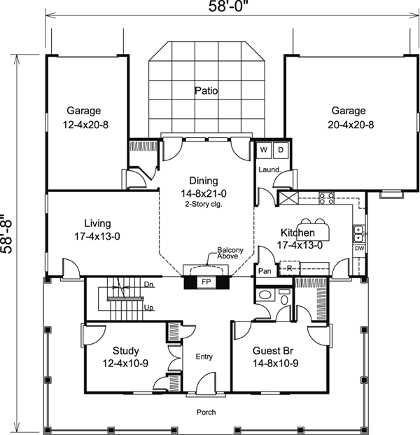 Colonial Country Traditional Level One of Plan 87812