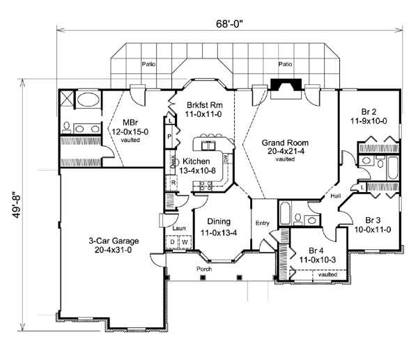 Cape Cod Country Ranch Southern Traditional Level One of Plan 87817