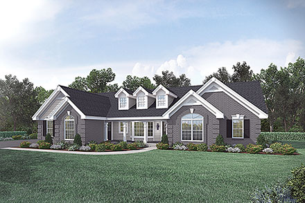 Cape Cod Country Ranch Southern Traditional Elevation of Plan 87817