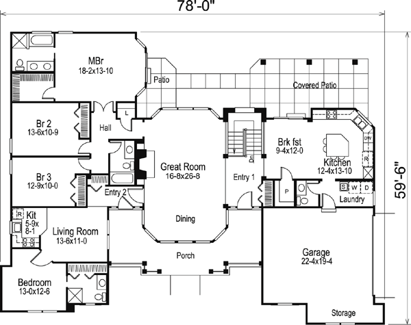 Country Ranch Southern Traditional Victorian Level One of Plan 87871