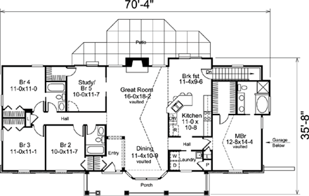 5 beds under  2000  sq  ft  nearly rectangular  Ranch house  