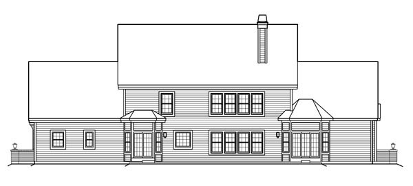 Country, Traditional Plan with 3670 Sq. Ft., 4 Bedrooms, 5 Bathrooms, 3 Car Garage Rear Elevation