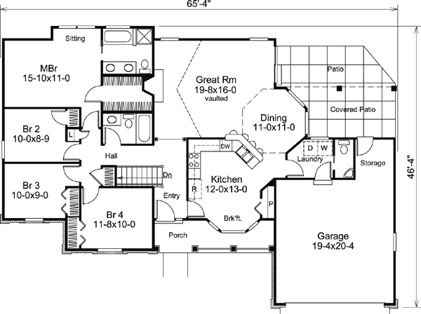 Bungalow Country Ranch Traditional Level One of Plan 87889