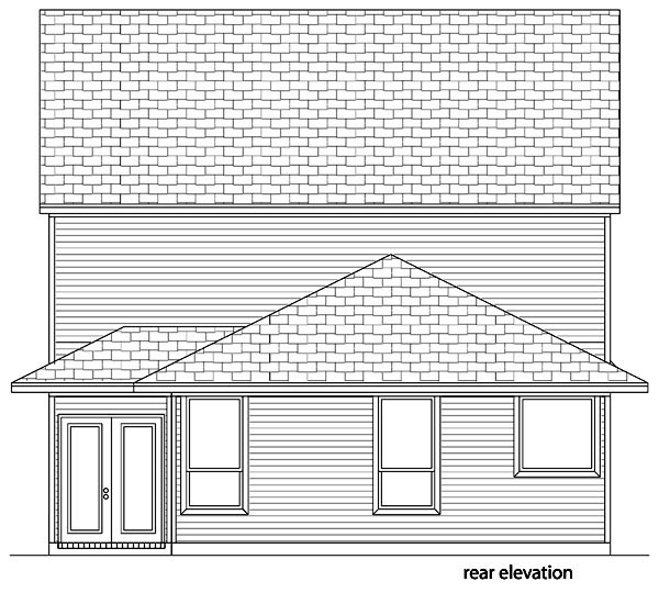 Traditional Rear Elevation of Plan 87990