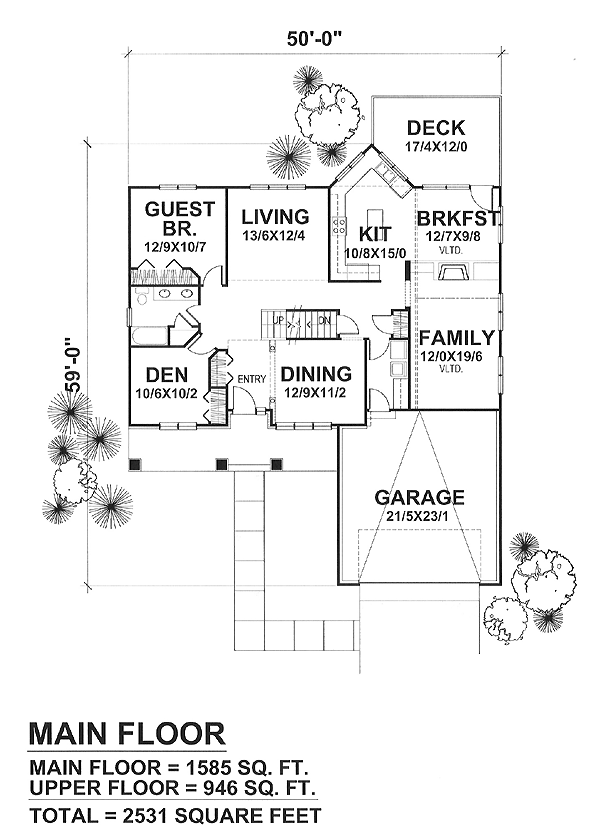 Bungalow Traditional Level One of Plan 88019
