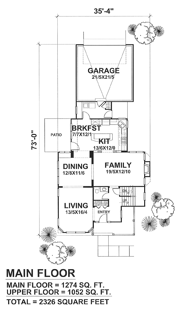 Craftsman Narrow Lot Traditional Level One of Plan 88029
