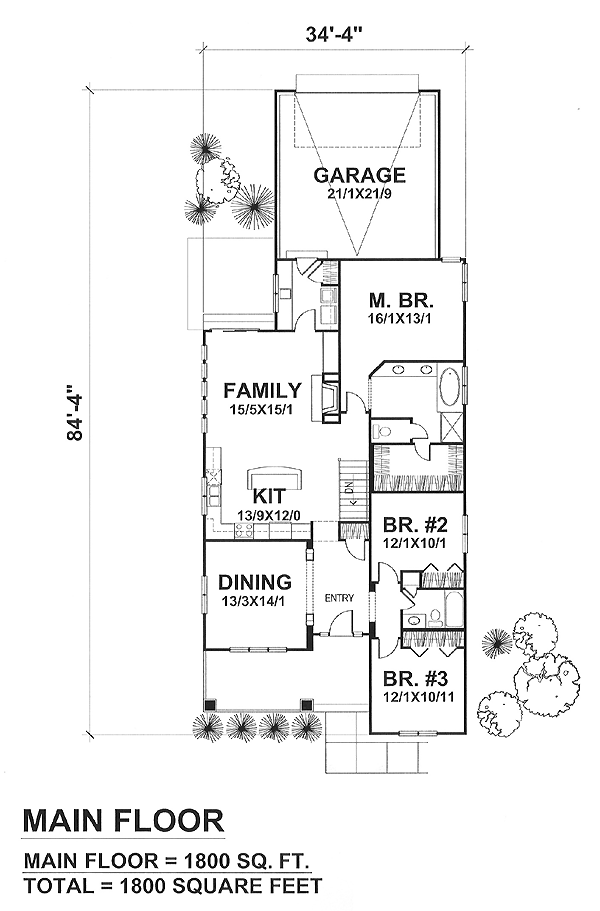 Bungalow Level One of Plan 88034