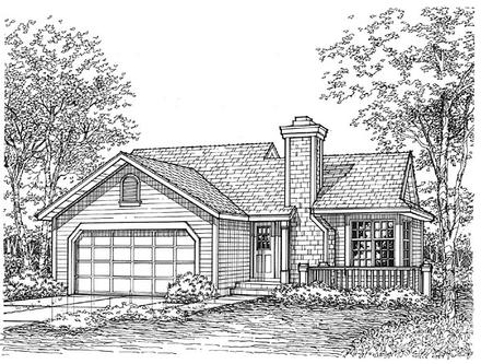 Narrow Lot One-Story Elevation of Plan 88176