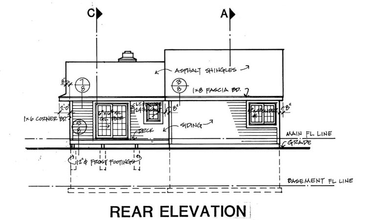 Narrow Lot One-Story Rear Elevation of Plan 88176