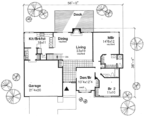 One-Story Ranch Traditional Level One of Plan 88181