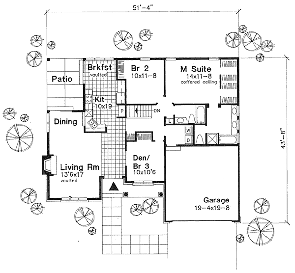 European One-Story Traditional Level One of Plan 88187