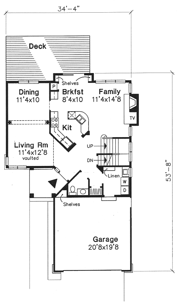 Contemporary Narrow Lot Traditional Level One of Plan 88196