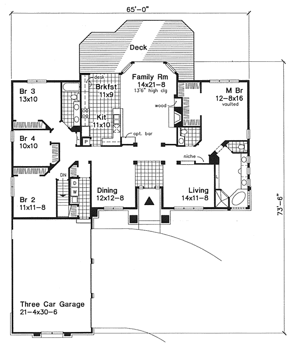 One-Story Traditional Level One of Plan 88201