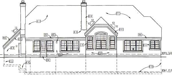 Country One-Story Tudor Rear Elevation of Plan 88205
