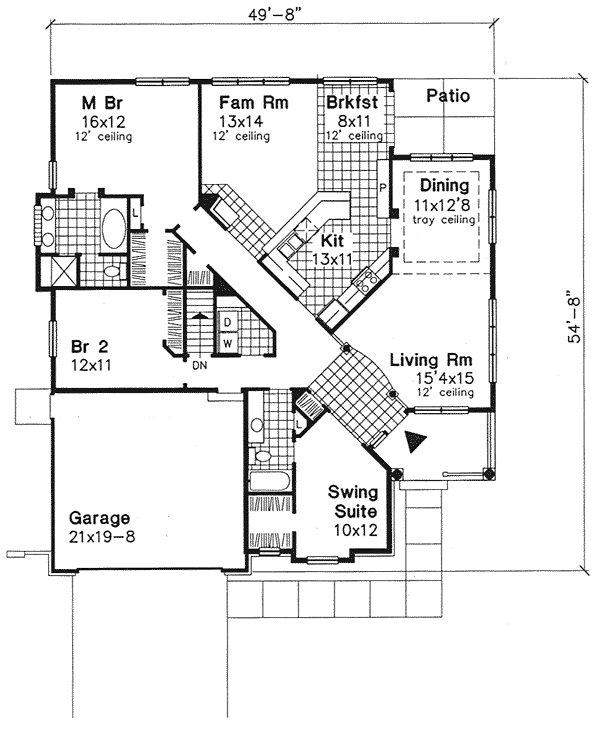 Country One-Story Traditional Level One of Plan 88208