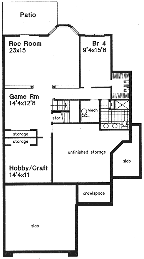 Narrow Lot Traditional Lower Level of Plan 88218