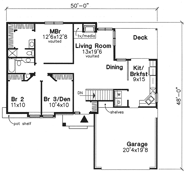 One-Story Ranch Level One of Plan 88237