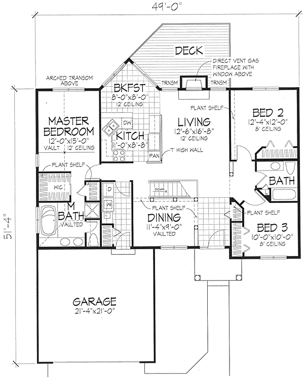 One-Story Traditional Level One of Plan 88247