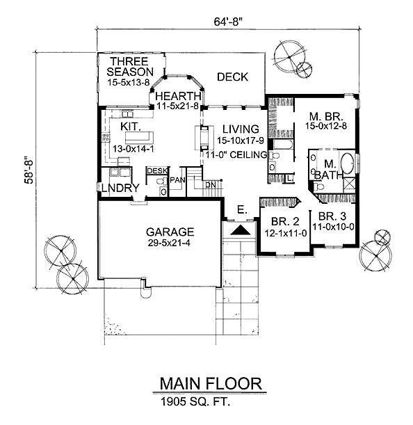 European One-Story Traditional Level One of Plan 88316