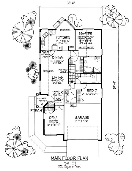 Narrow Lot One-Story Traditional Level One of Plan 88319