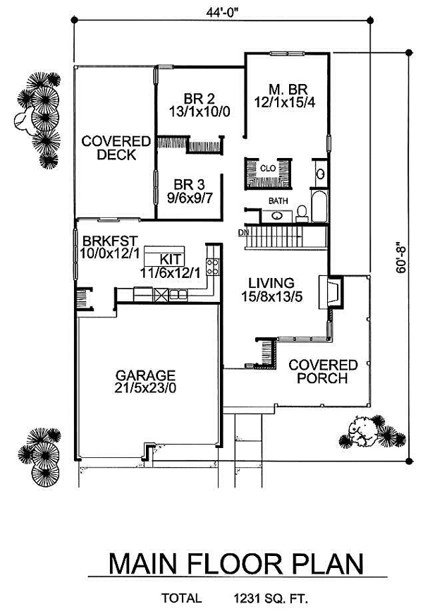 Country One-Story Traditional Level One of Plan 88324