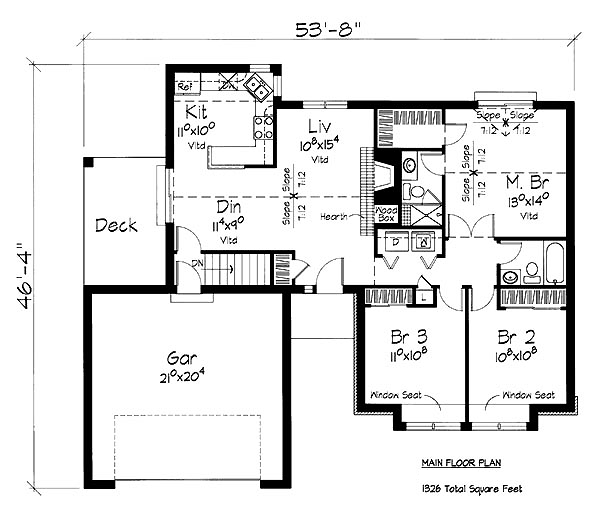 One-Story Ranch Traditional Level One of Plan 88398