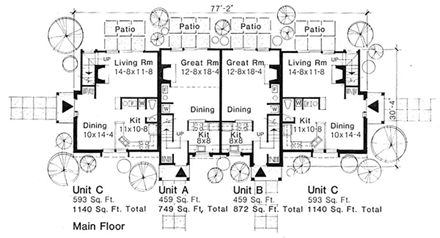 Multi-Family Plan 88408 First Level Plan