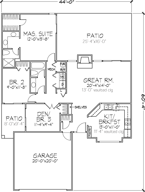 One-Story Ranch Level One of Plan 88419