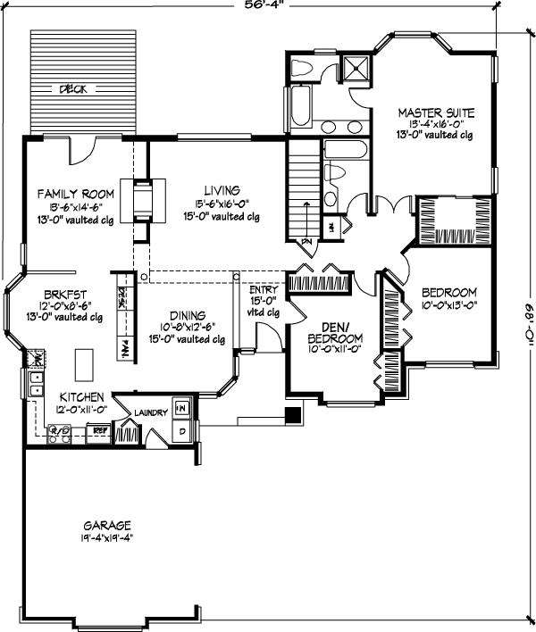 Ranch Traditional Level One of Plan 88484