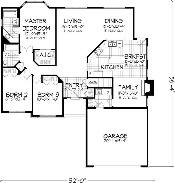 Ranch Traditional Level One of Plan 88488