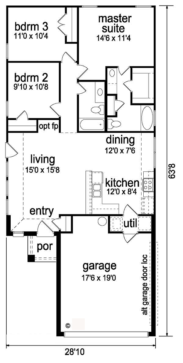 Narrow Lot One-Story Traditional Level One of Plan 88602