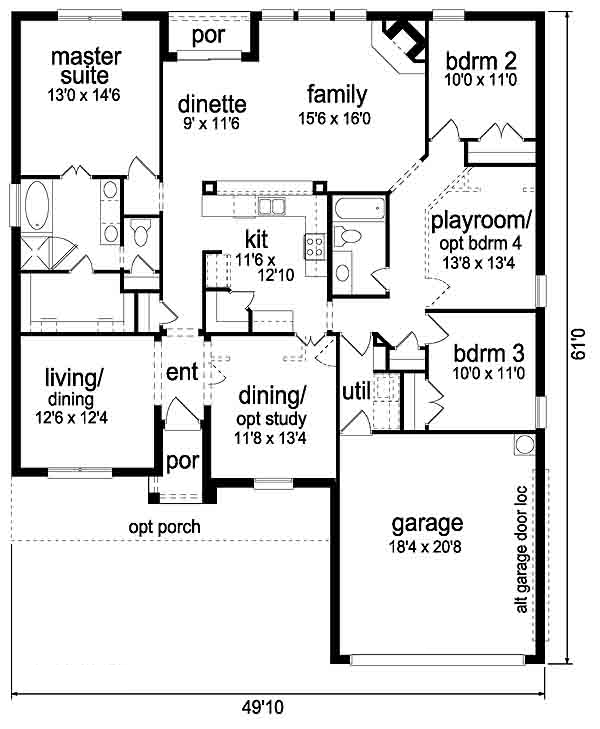 European One-Story Traditional Level One of Plan 88618