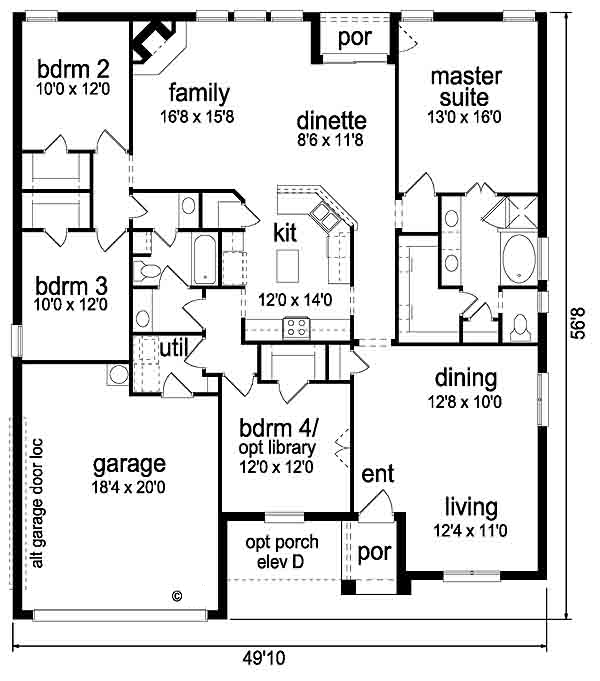 Country One-Story Traditional Level One of Plan 88619