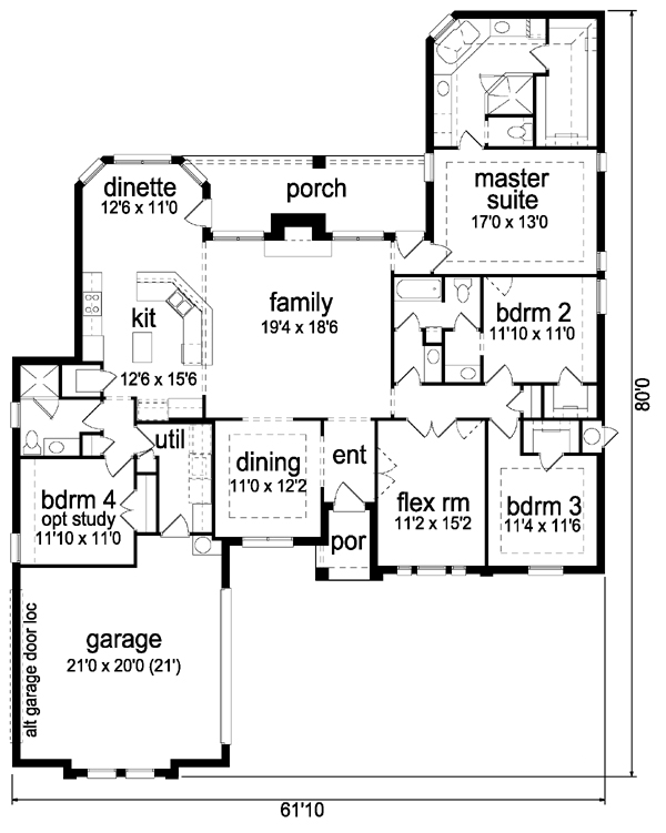 European One-Story Traditional Level One of Plan 88623