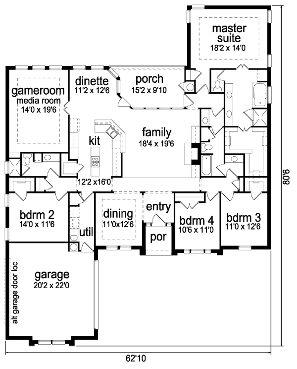 European One-Story Traditional Level One of Plan 88625