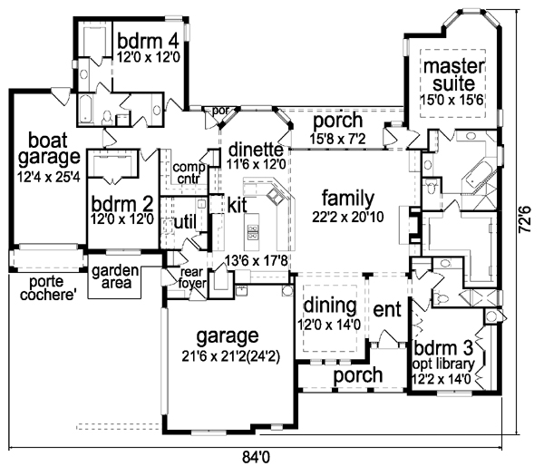 European One-Story Tudor Level One of Plan 88627