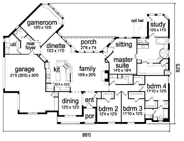 European One-Story Level One of Plan 88630