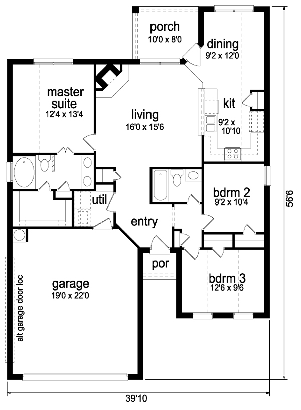 Narrow Lot One-Story Traditional Level One of Plan 88643