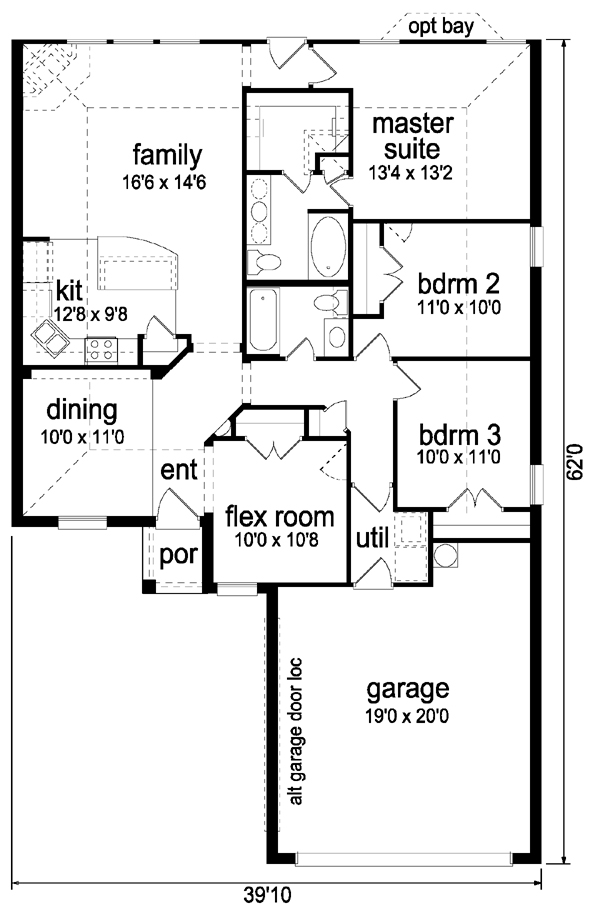 Narrow Lot One-Story Traditional Level One of Plan 88648