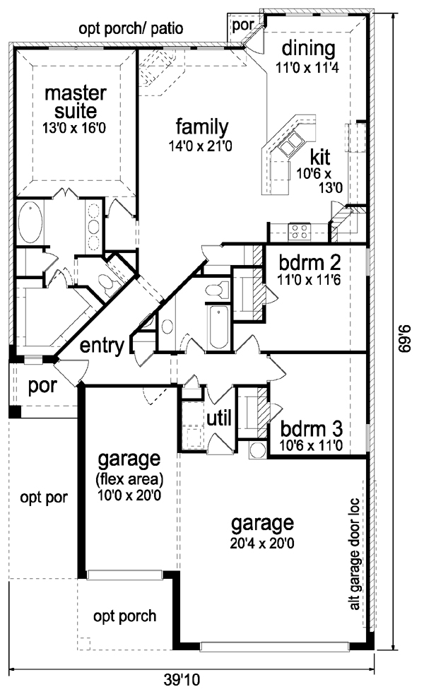 Narrow Lot One-Story Traditional Level One of Plan 88650