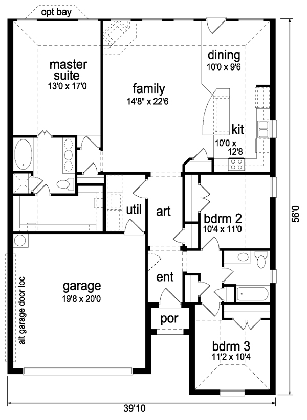 Narrow Lot One-Story Traditional Level One of Plan 88651