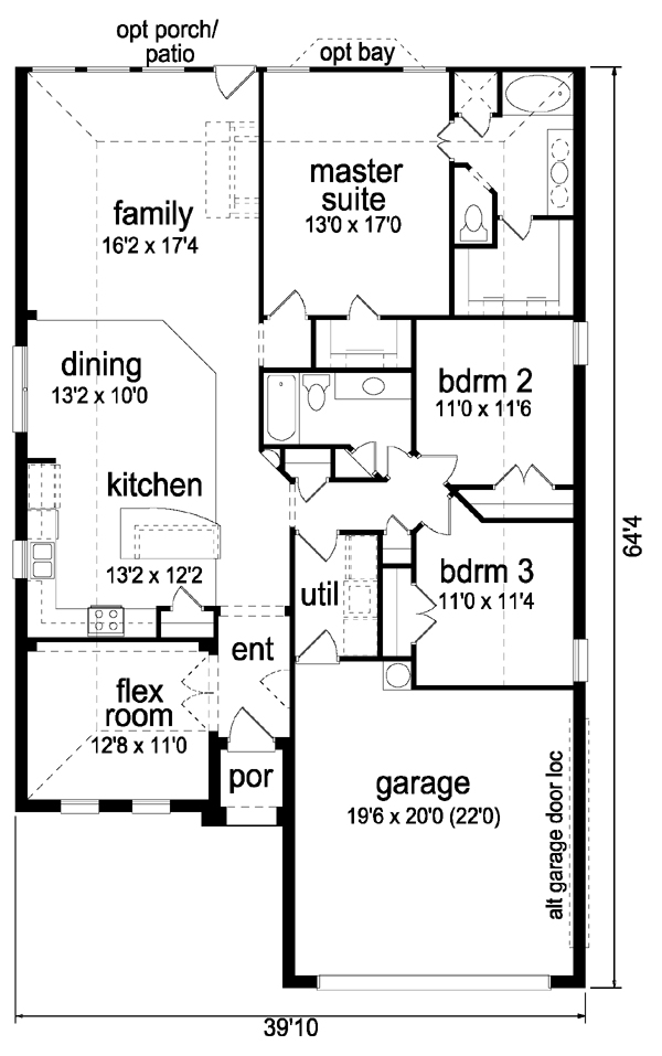 Narrow Lot One-Story Traditional Level One of Plan 88653