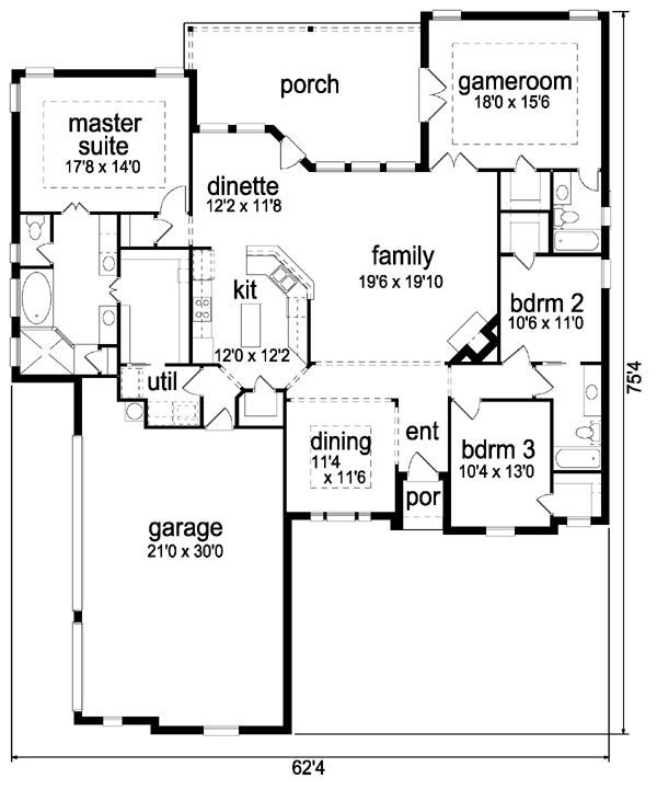 One-Story Traditional Level One of Plan 88656