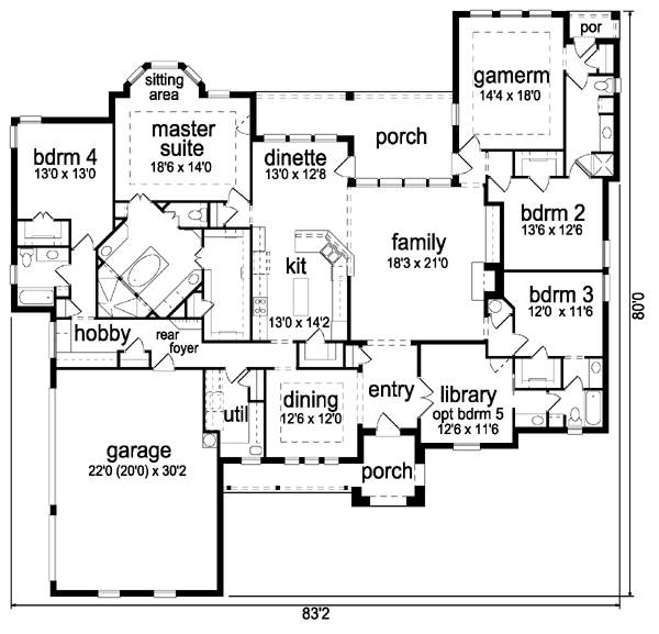 European One-Story Tudor Level One of Plan 88661