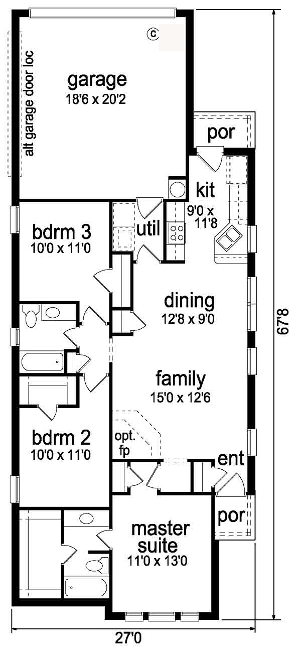 Narrow Lot One-Story Traditional Level One of Plan 89871