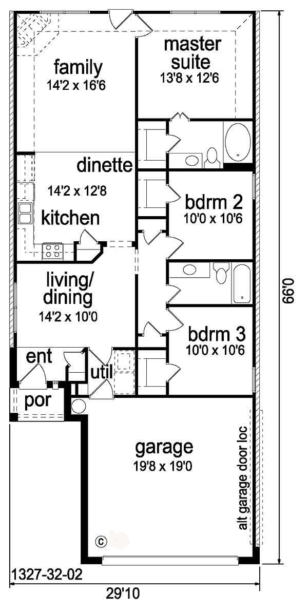 Narrow Lot One-Story Traditional Level One of Plan 89878