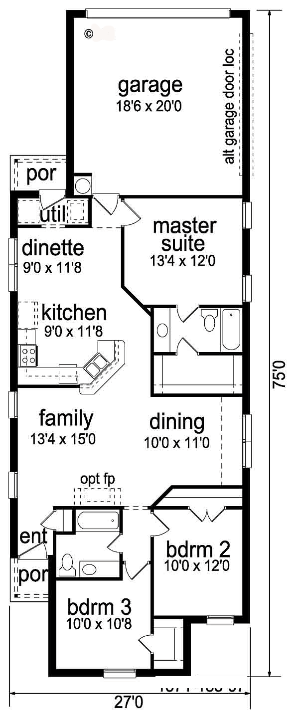 Narrow Lot One-Story Traditional Level One of Plan 89880